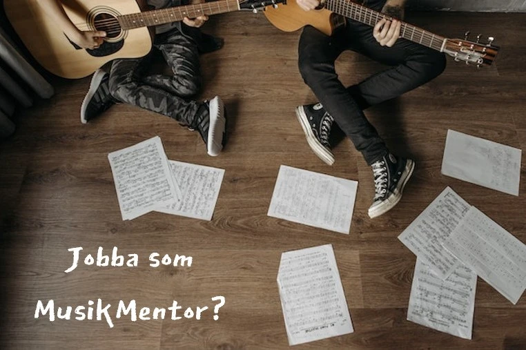 En musikmentor som lär en elev att spela gitarr